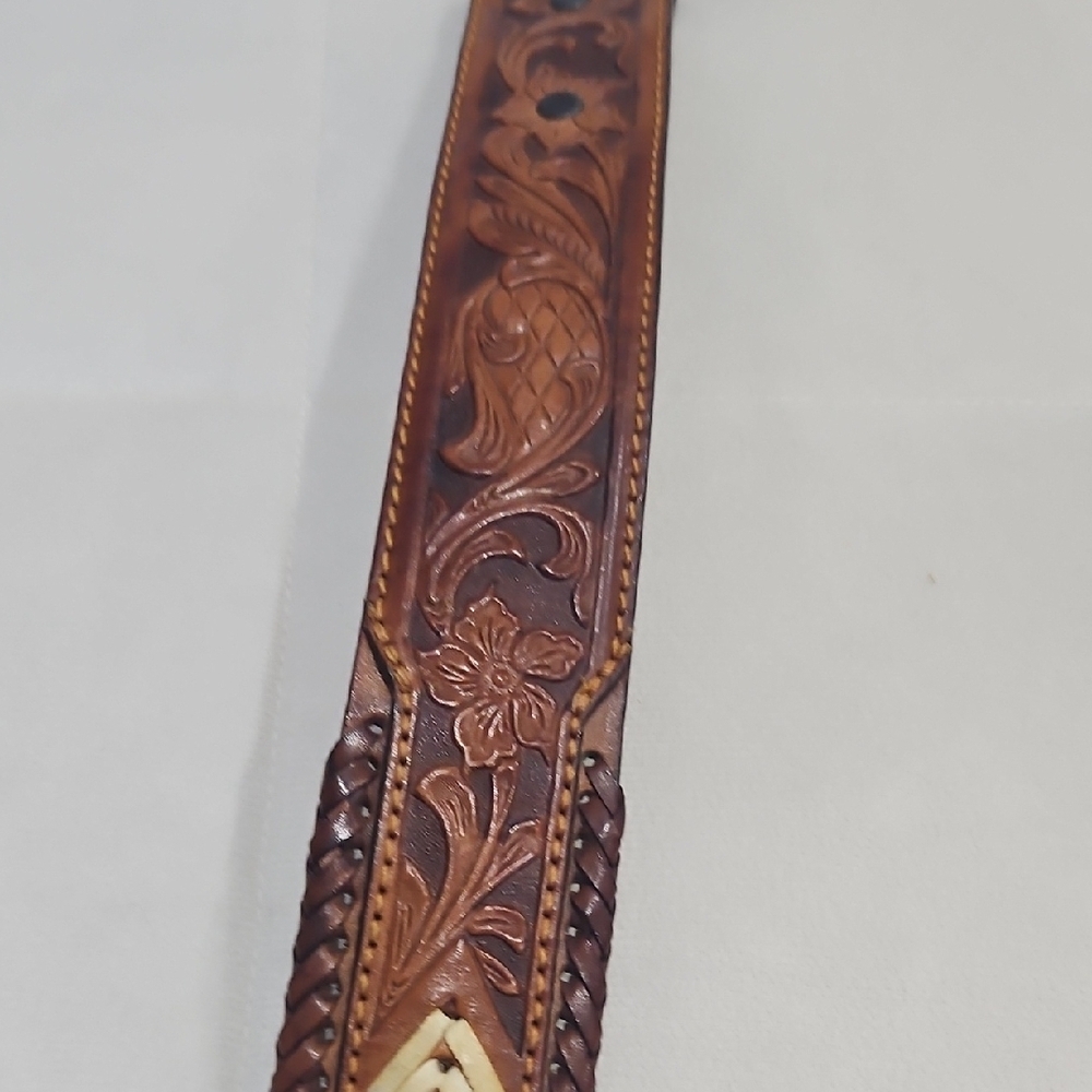 Brown Leather Belt with Intricate Tooling - Picture 9 of 11